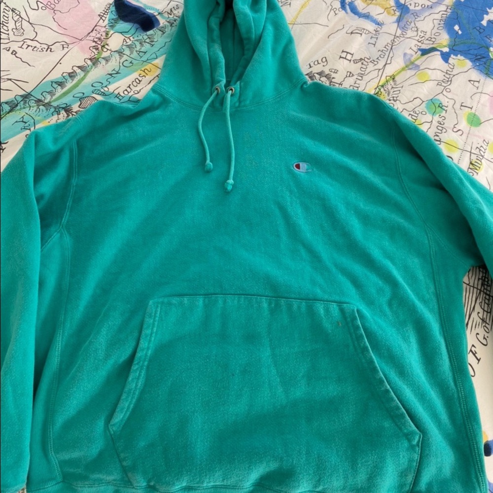 Teal Champion XL Reverse Weave Hoodie